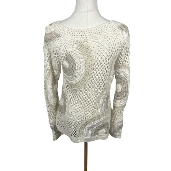 Sigrid Olsen Crochet Knit Sweater Top Medium Cream Boho Festival Coverup - Picture 3 of 6